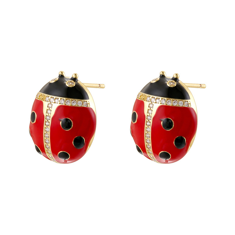 Ve1661 gold black and red beetle earrings 1 pair