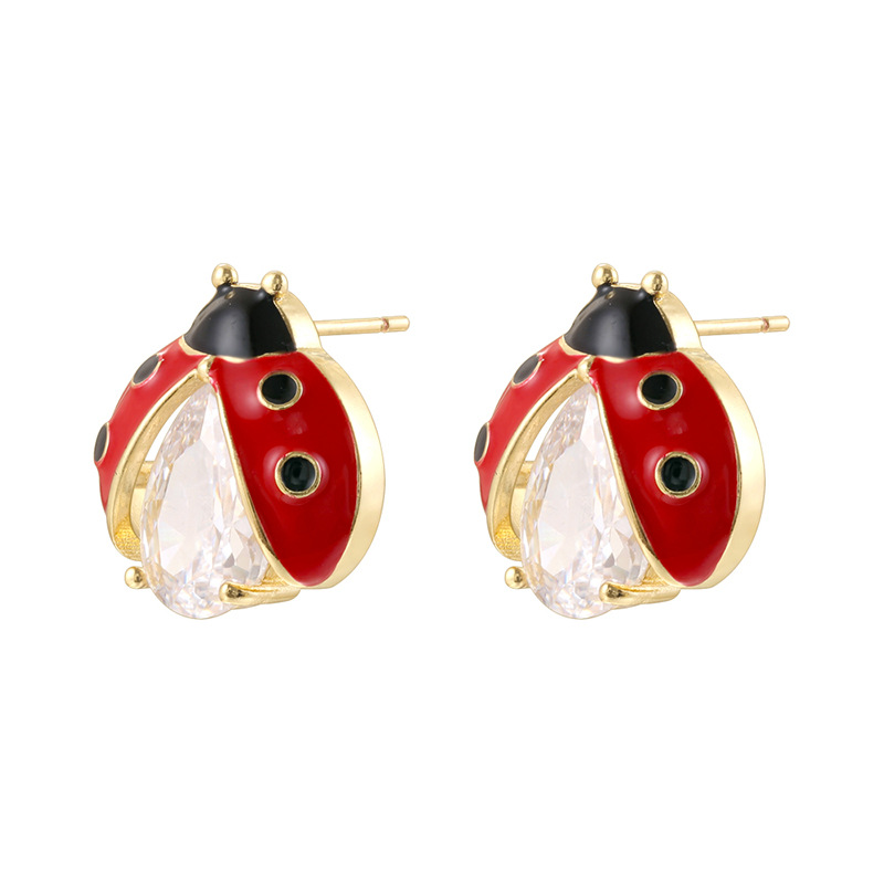 Ve1662 gold black and red beetle earrings 1 pair
