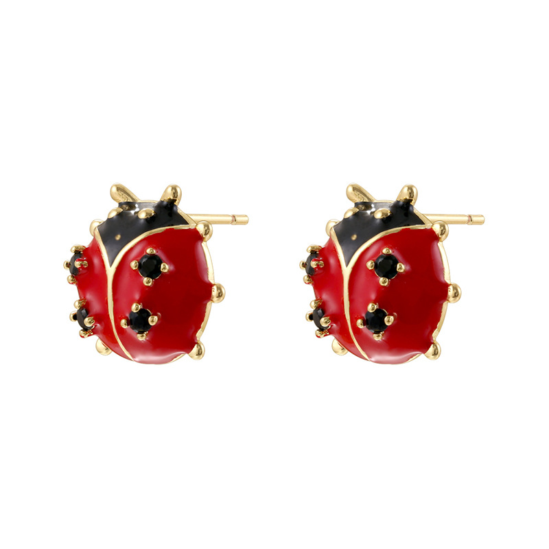 Ve1663 gold black and red beetle earrings 1 pair