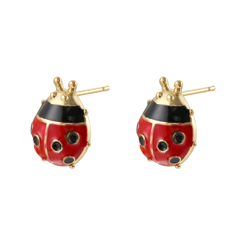 Ve1664 gold black and red beetle earrings 1 pair