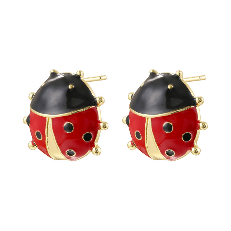 Ve1665 gold black and red beetle earrings 1 pair