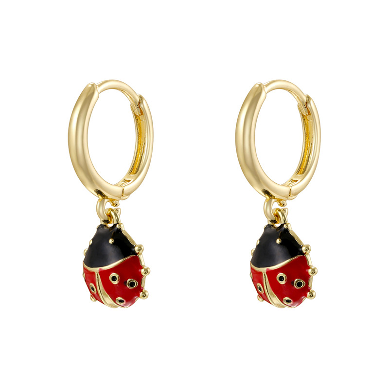 Ve1666 gold black and red beetle earrings 1 pair