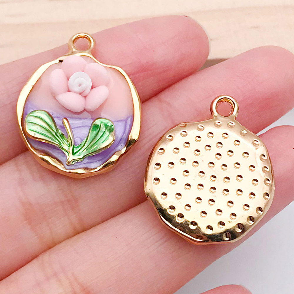 1 oil drop pink two-color flower card 24x19mm-21169-3.2g