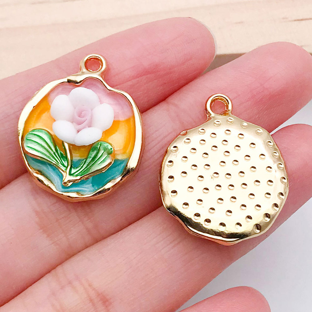 1 dripping oil yellow two-color flower card 24x19mm-21172-3.2g