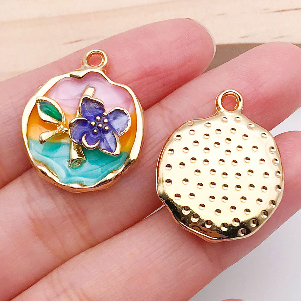 1 dripping oil purple tricolor flower card 24x19mm-21174-3.5g