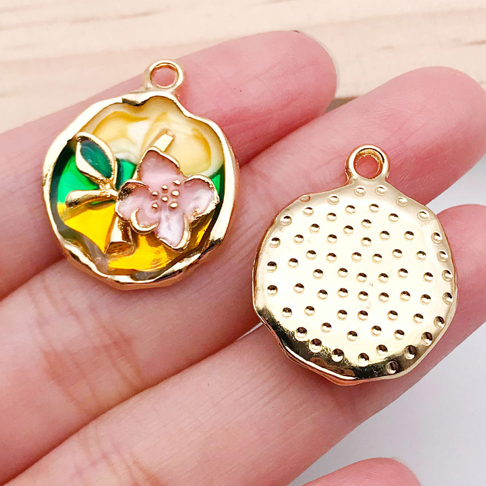 1 dripping oil yellow tricolor flower card 24x19mm-21175-3.5g