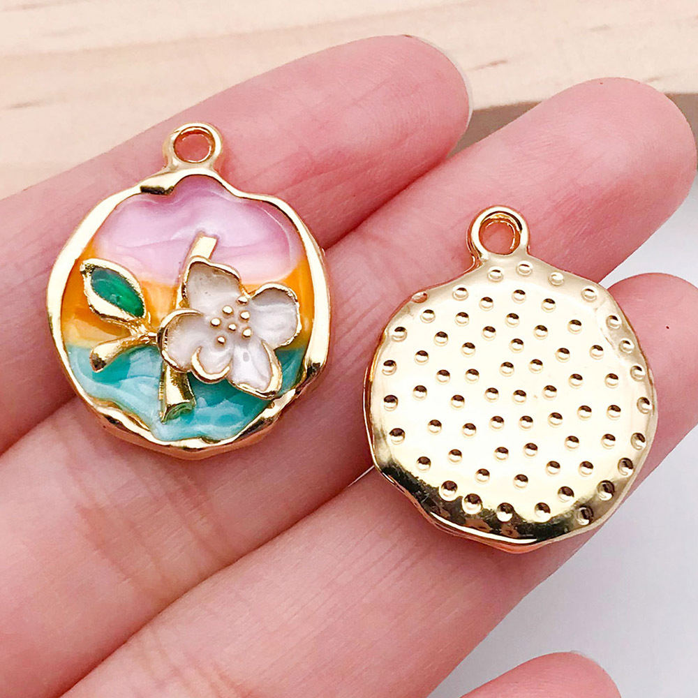 1 dripping pink tricolor flower card 24x19mm-21176-3.5g