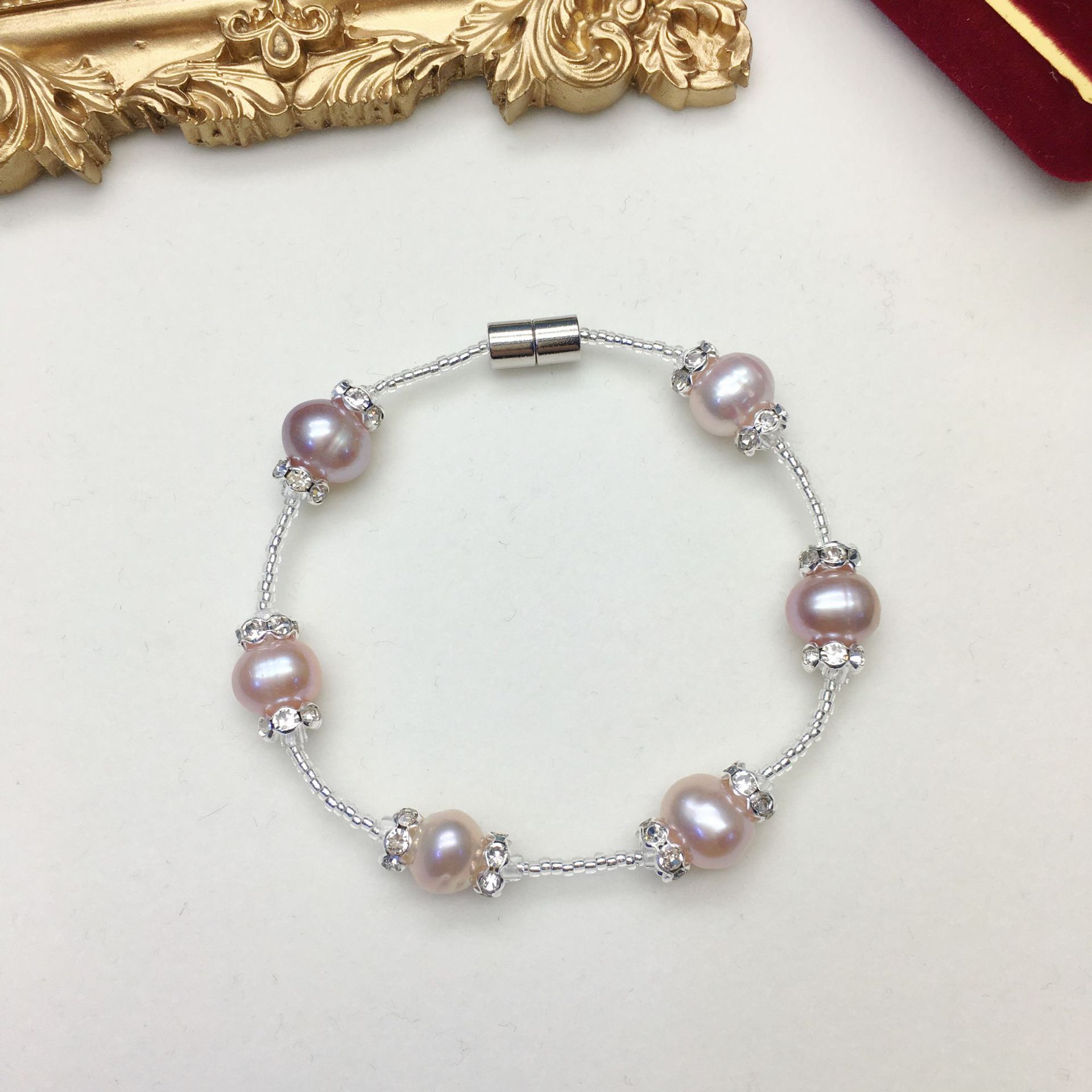 Purple-natural freshwater near round pearl magnet bracelet