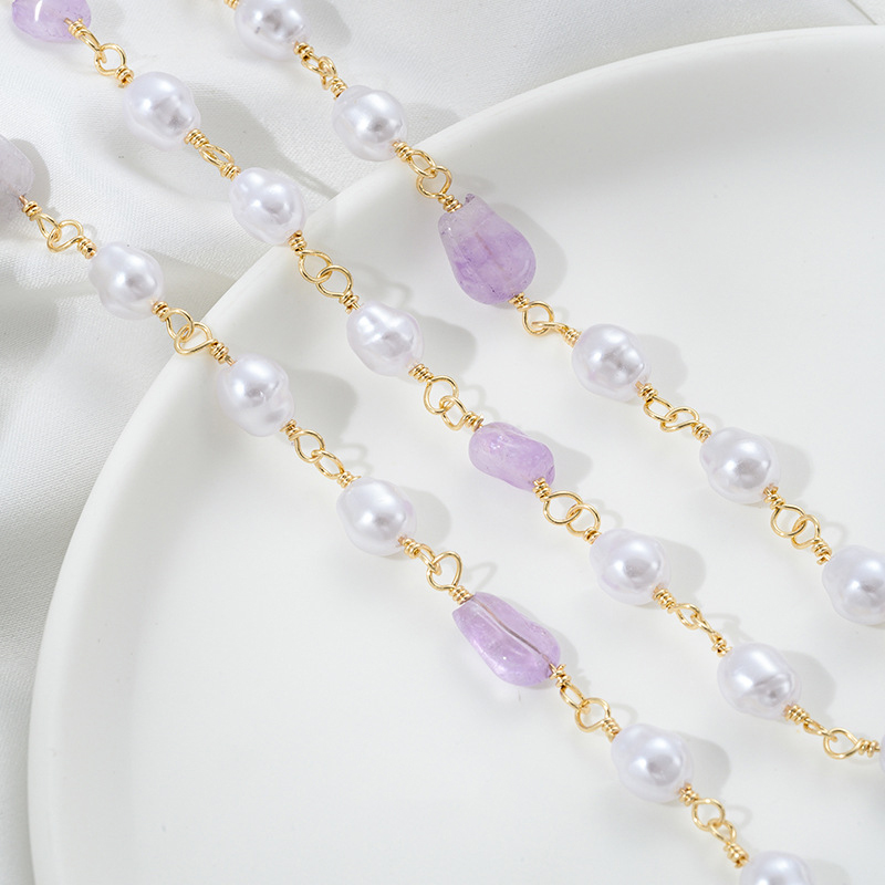 Shallow amethyst imitation pearl chain half meter
