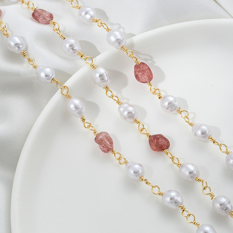 Strawberry crystal imitation pearl chain half meter