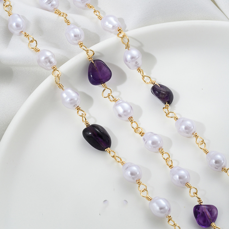 Deep amethyst imitation pearl chain half meter