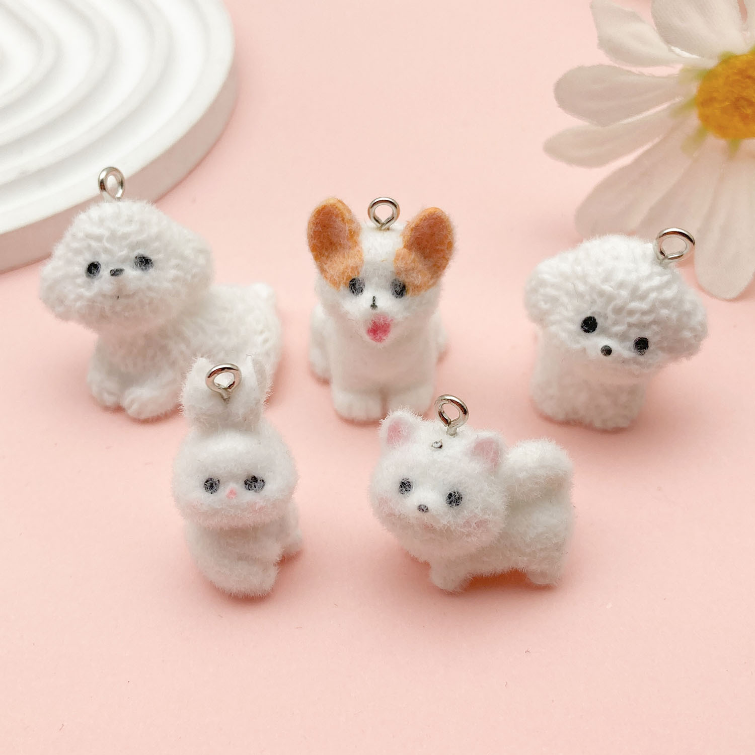 Sn1198-resin flocking animal cat, dog and rabbit set 5 types, 1 piece each-28g