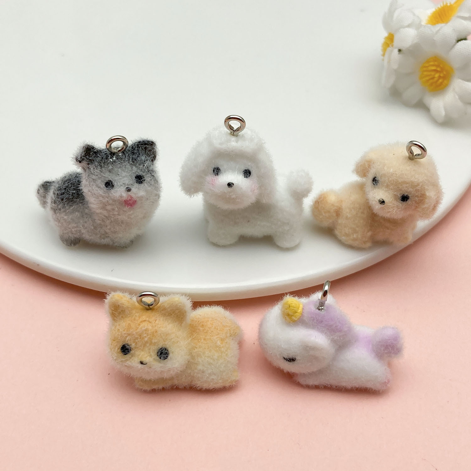 Sn1216-flocking resin animal puppy unicorn and other sets of 5 pieces each - 18.9g