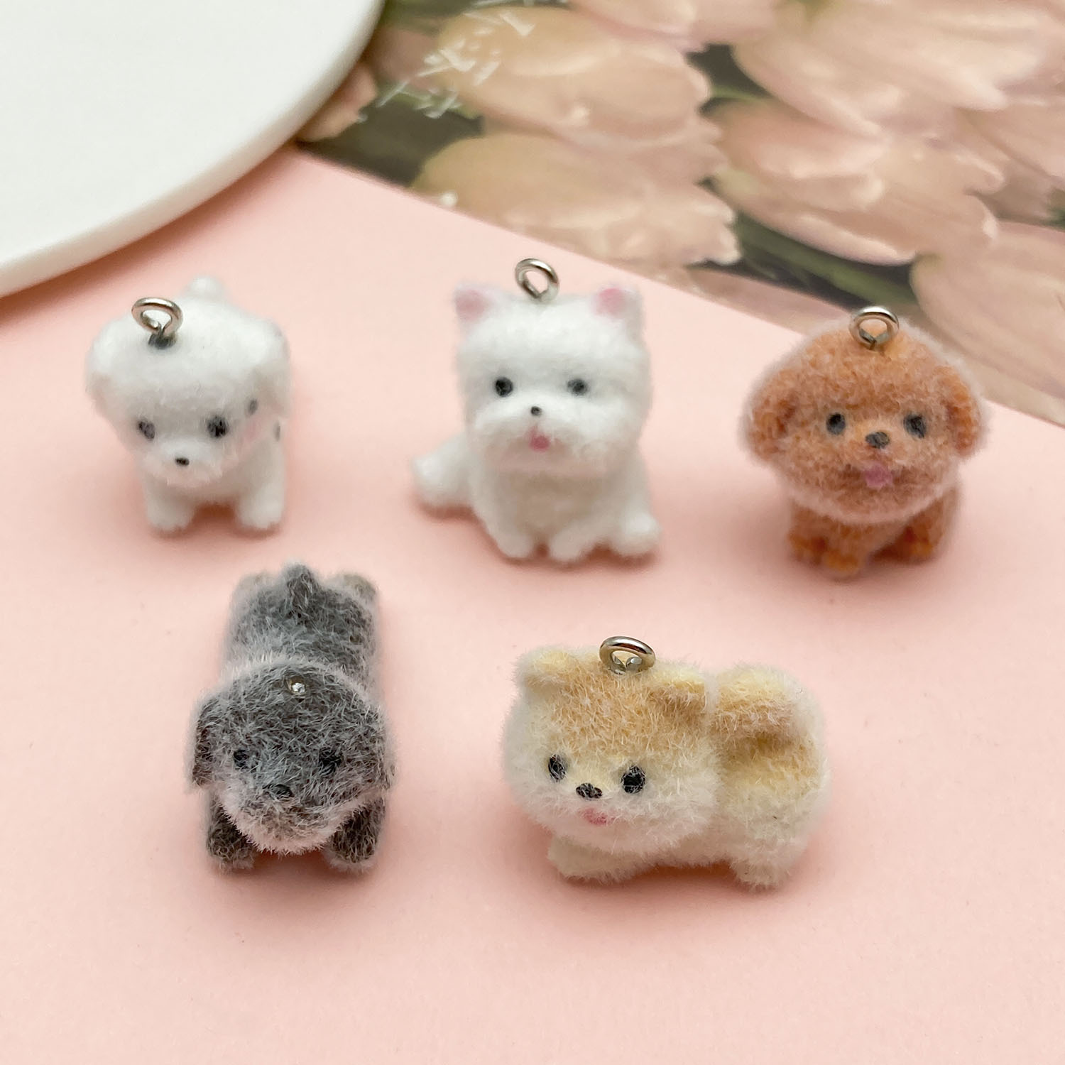 Sn1221-flocking resin animal puppies and other sets of 5 types, 1 piece each-19.25g