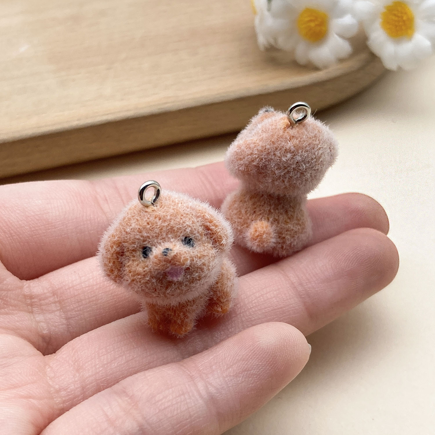 23142-1 orange brown resin flocked animal puppy teddy 25x20mm-3.5g