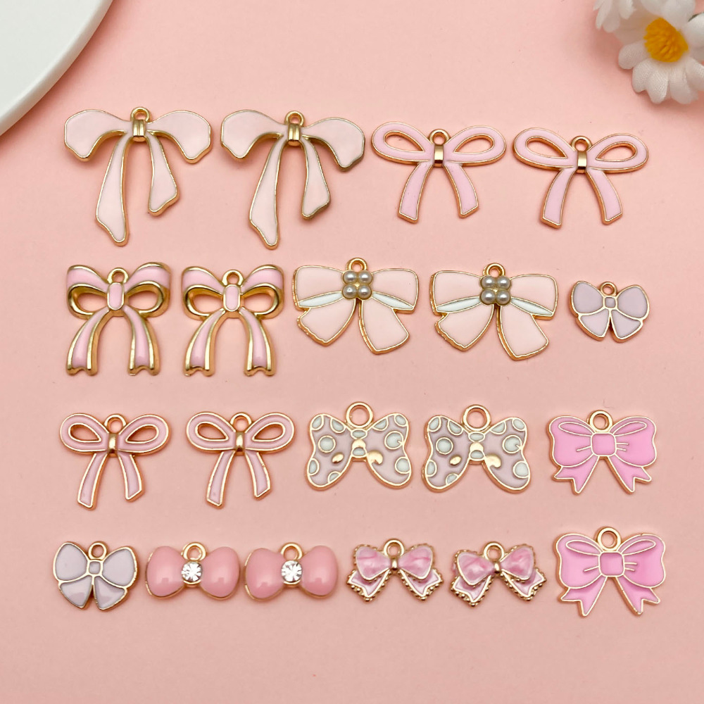 Sn1230-oil dripping pink bow set 10 styles 2 pieces each-25.3g