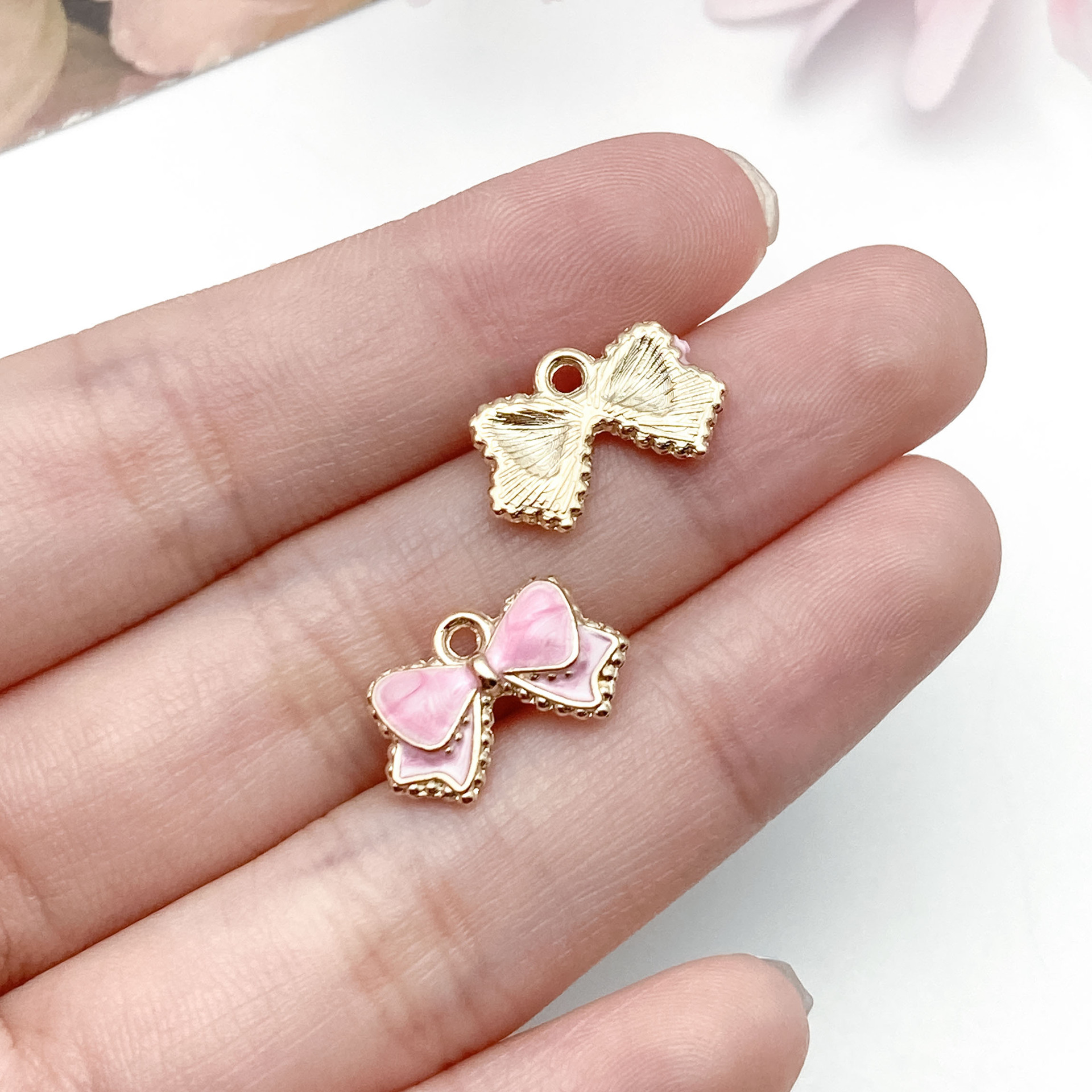 10999-1 pink oil dripping zinc alloy bow tie bow 15.5x10mm-0.8g