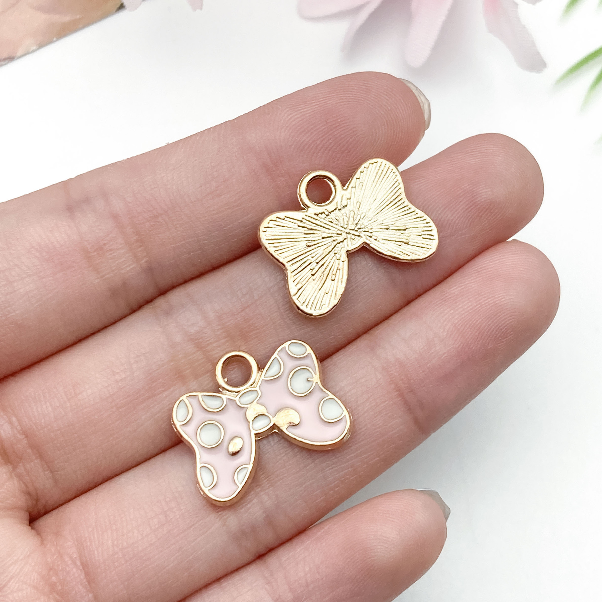 12097-1 pink oil dripping zinc alloy bow tie 17x14mm-1.4g