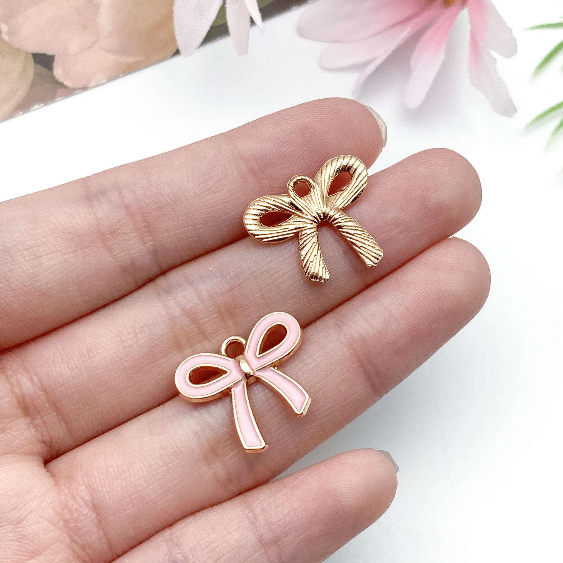 23152-1 small kc gold pink oil dripping zinc alloy hollow bow 18×16mm-0.9g