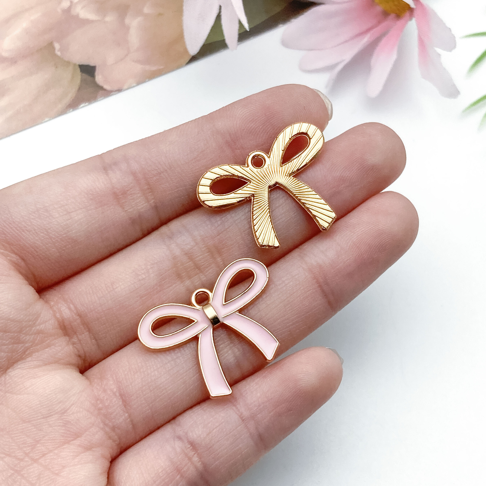 23153-1 large kc gold pink oil dripping zinc alloy hollow bow 25×19mm-1.35g