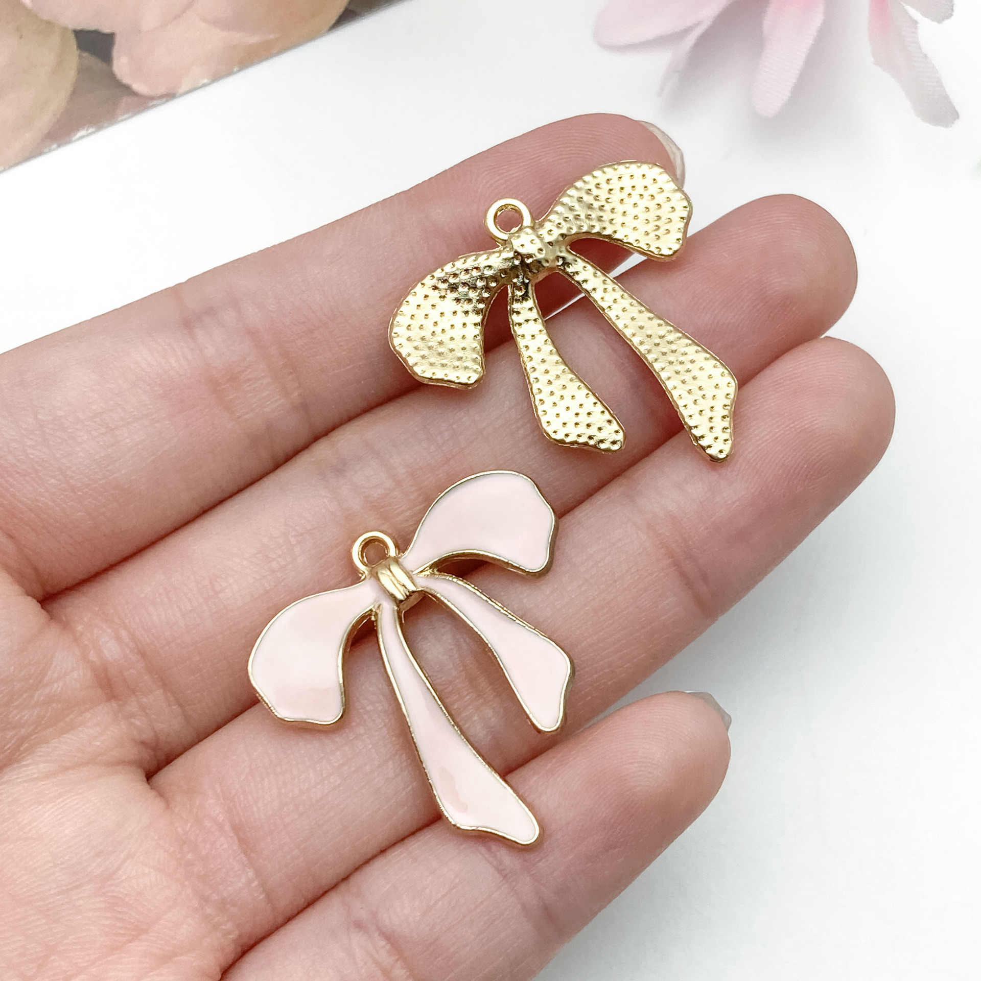 23155-1 kc gold pink oil dripping zinc alloy bow 27×26mm-2.1g