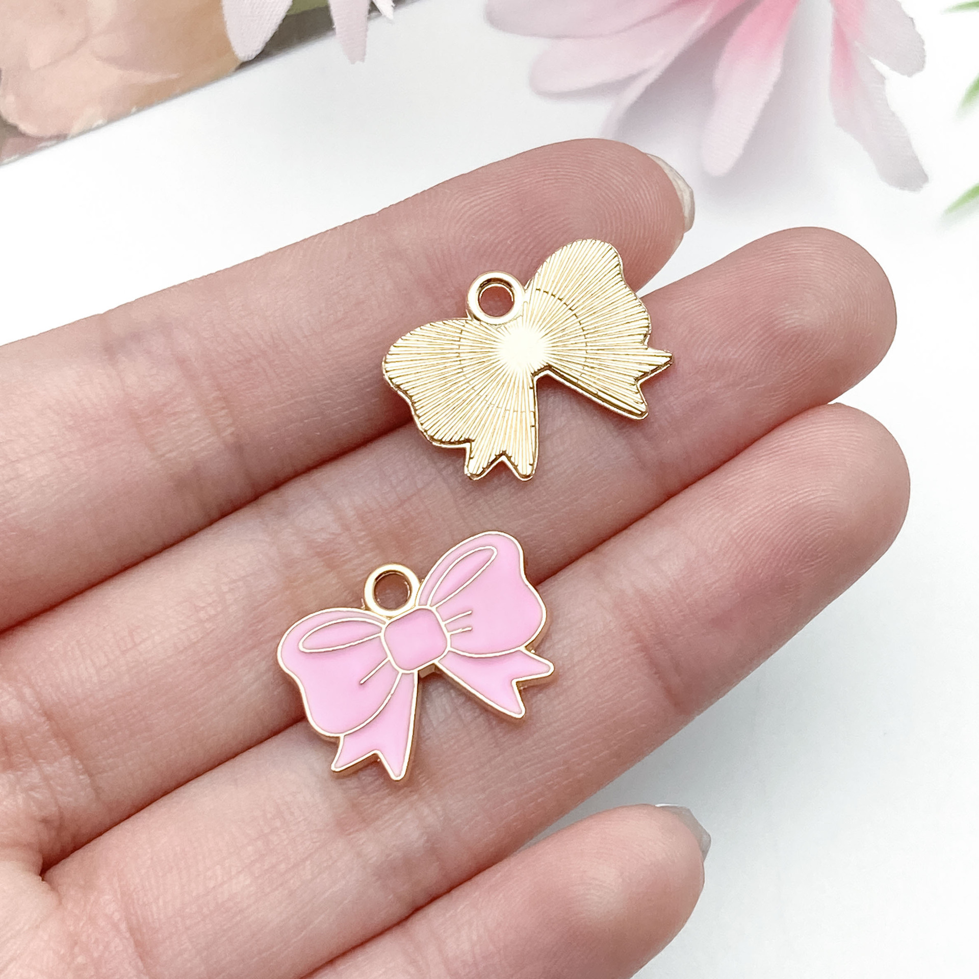 23243-1 oil dripping pink zinc alloy bow tie 14x18mm-1g