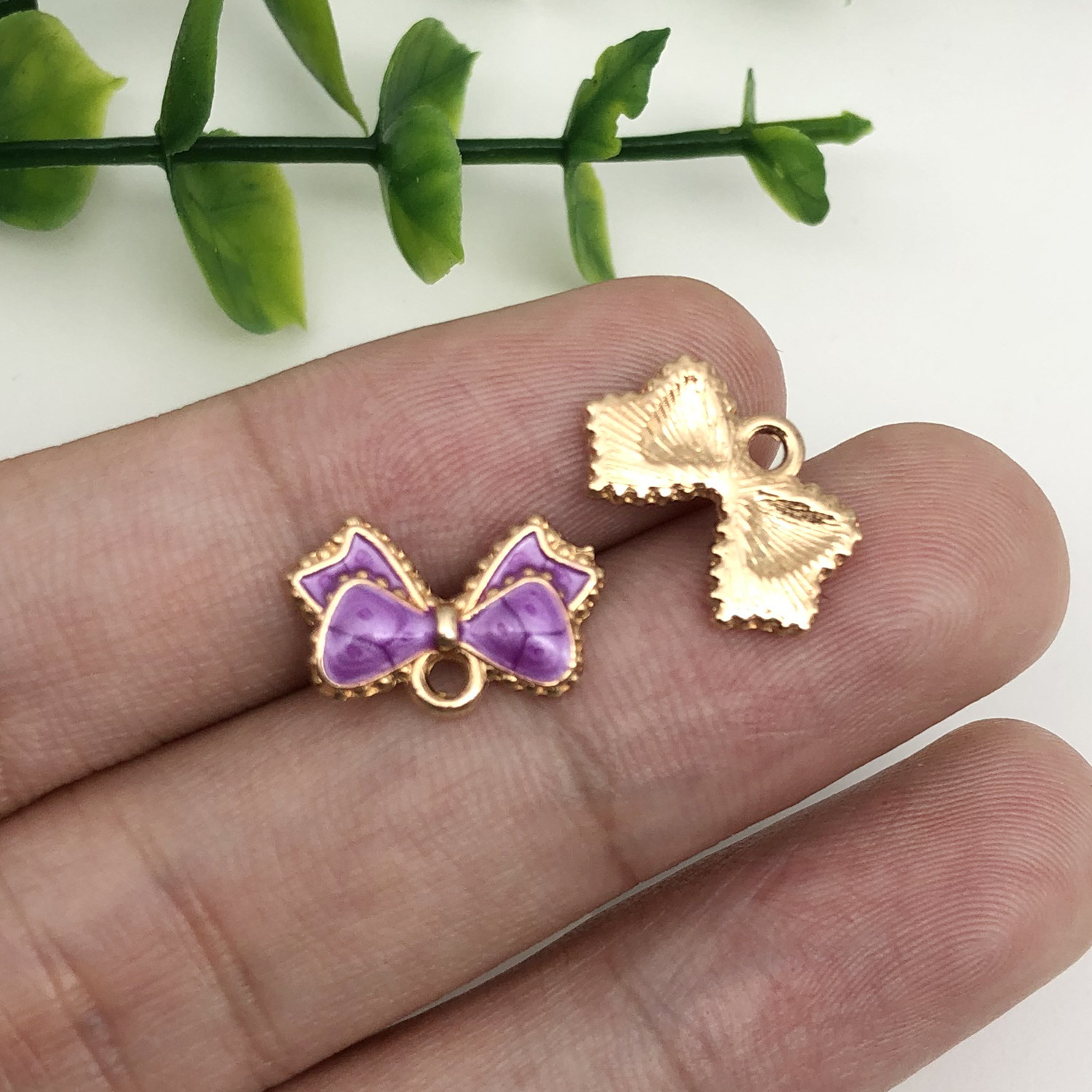 12249-1 purple oil dripping zinc alloy bow 15.5x10mm-0.8g