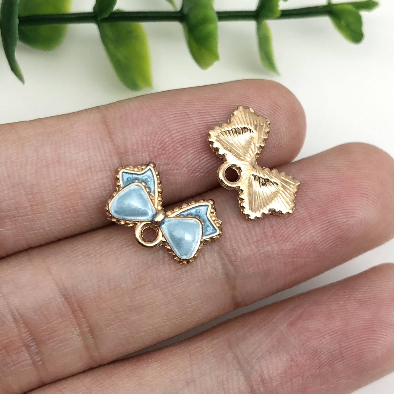 11032-1 lake blue oil dripping zinc alloy bow 15.5x10mm-0.8g