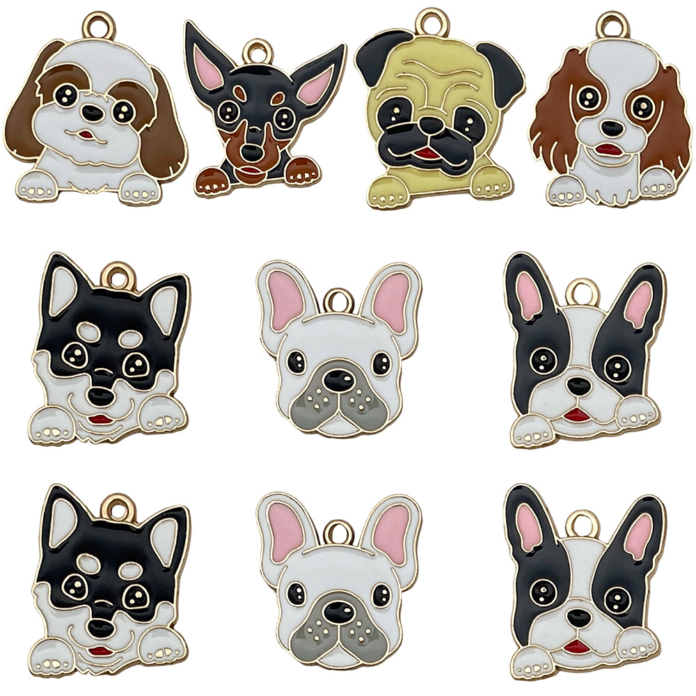 Sn1344-drip oil animal series dog 7 styles mixed 10 sets-18.85g