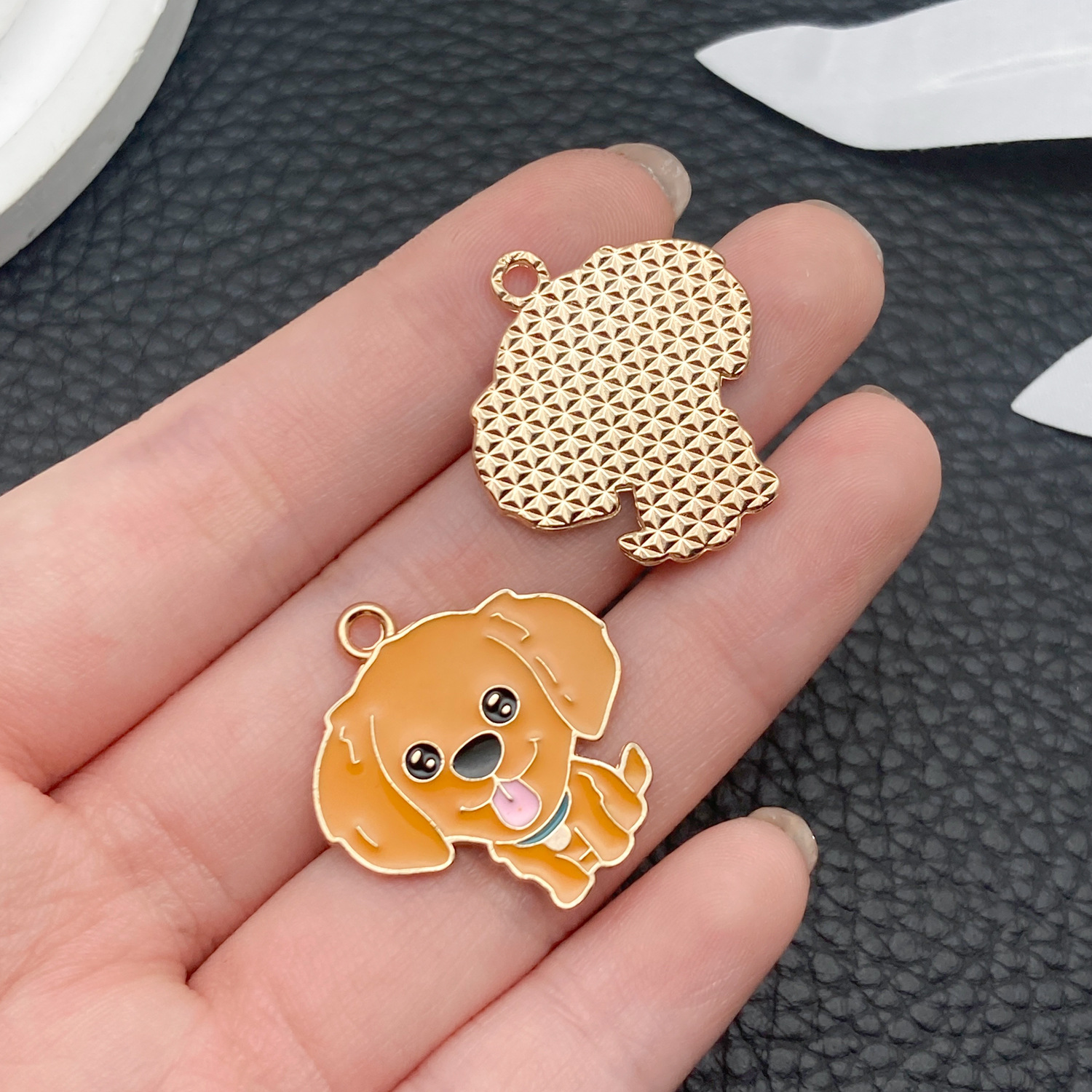 23294-1 orange brown dripping zinc alloy cartoon pet dog golden retriever 25x24mm-1.9g