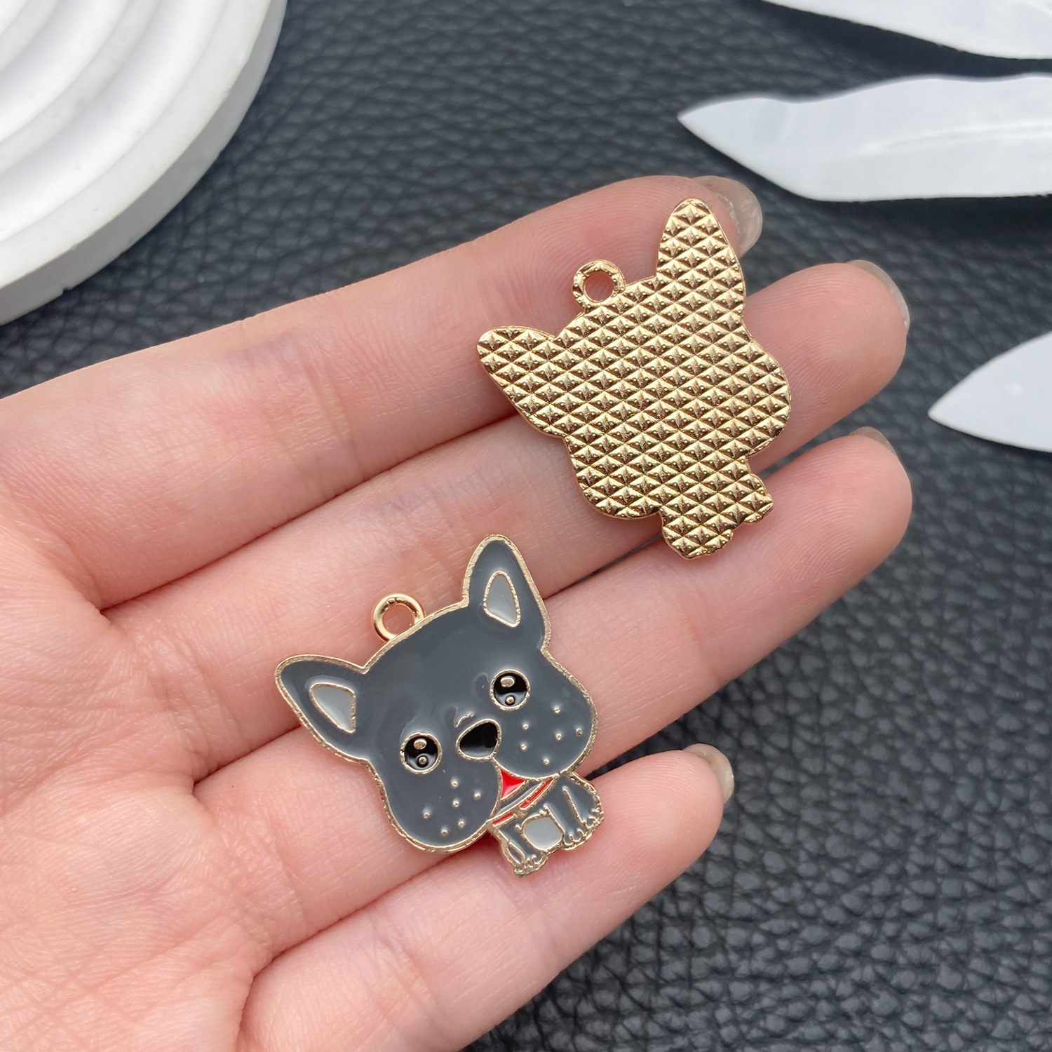 23298-1 gray dripping zinc alloy cartoon pet dog black french dou 25x22mm-2.1g