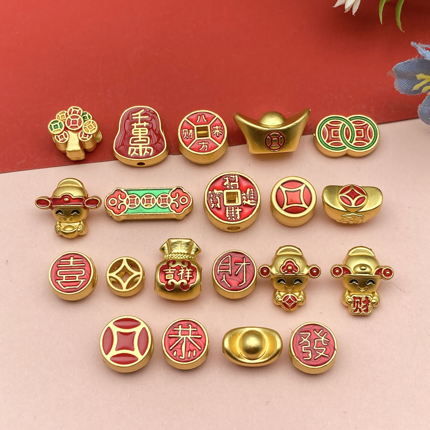 Sn1188-drip oil ancient gold dumb gold ingot god of wealth spacer beads large hole beads and other sets of 20 styles 1 piece each - 37.79g