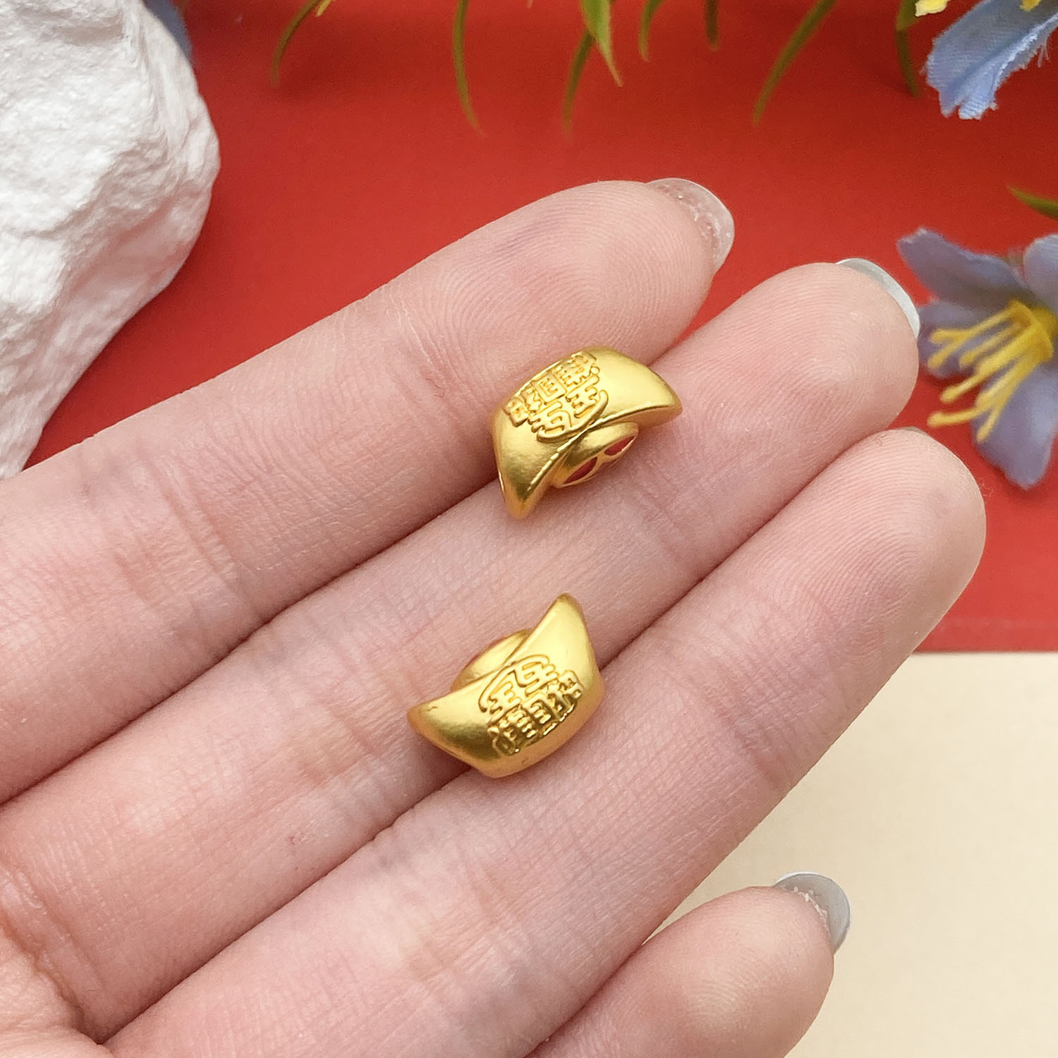 22693-1 12x7mm-1.75g-hole 4 red dripping oil ancient gold matte gold bring in wealth and treasure copper coin ingot large hole spacer beads