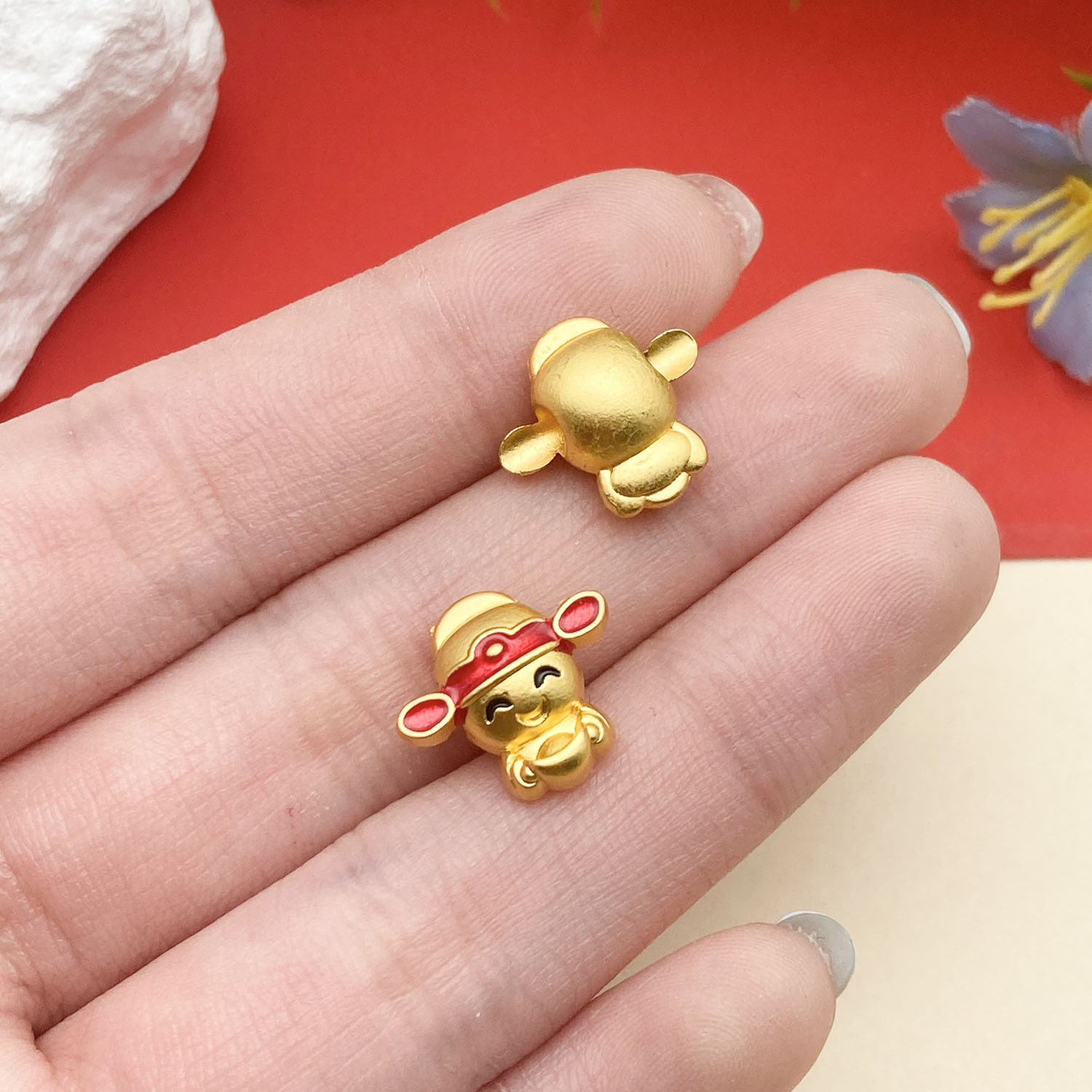 22720-1 14x12mm-1.55g-hole 3 red dripping oil ancient gold matte gold ingot god of wealth large hole spacer beads