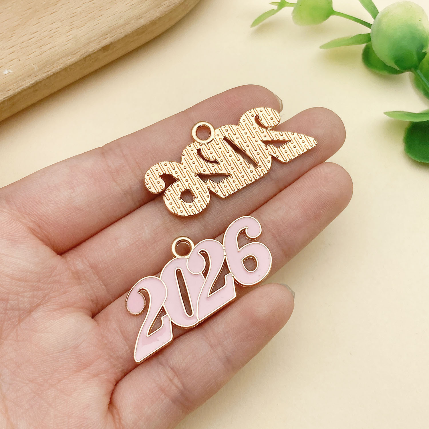 23358-1 large kc gold pink oil dripping zinc alloy 2026 number plate 18x37mm-2.35g