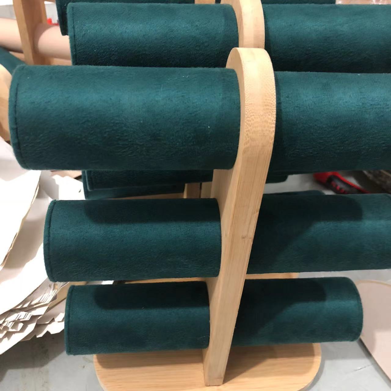Bamboo-Top Standing Triple-Layer Bracelet Stand in Deep Green