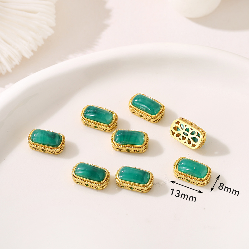 Style 1 ancient golden horse saddle dark green spacer beads 8 * 13mm