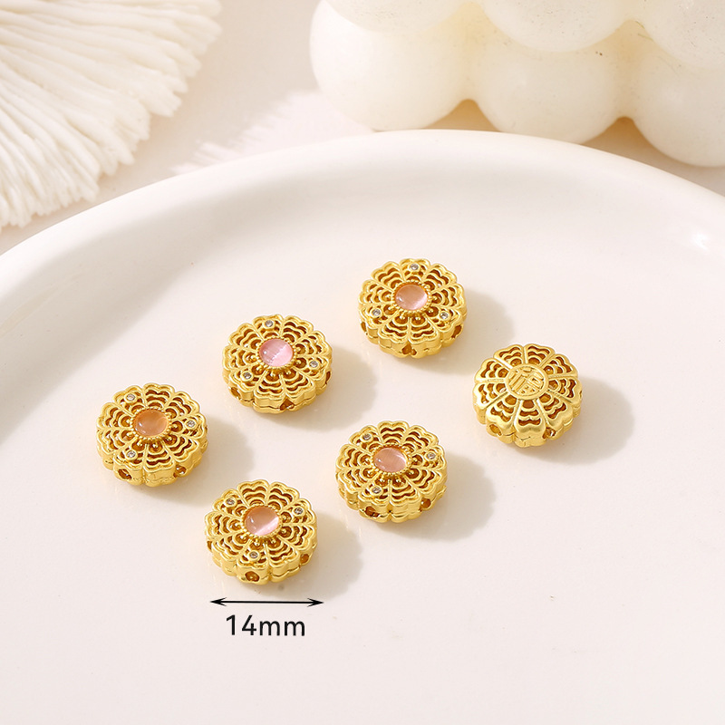 Style 5 pink peony flower split beads 14mm