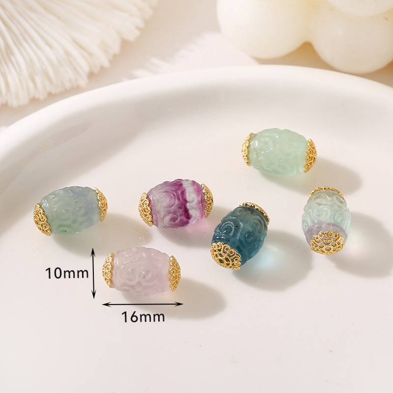 Style 14 natural drum fluorite spacer beads 10 * 16mm