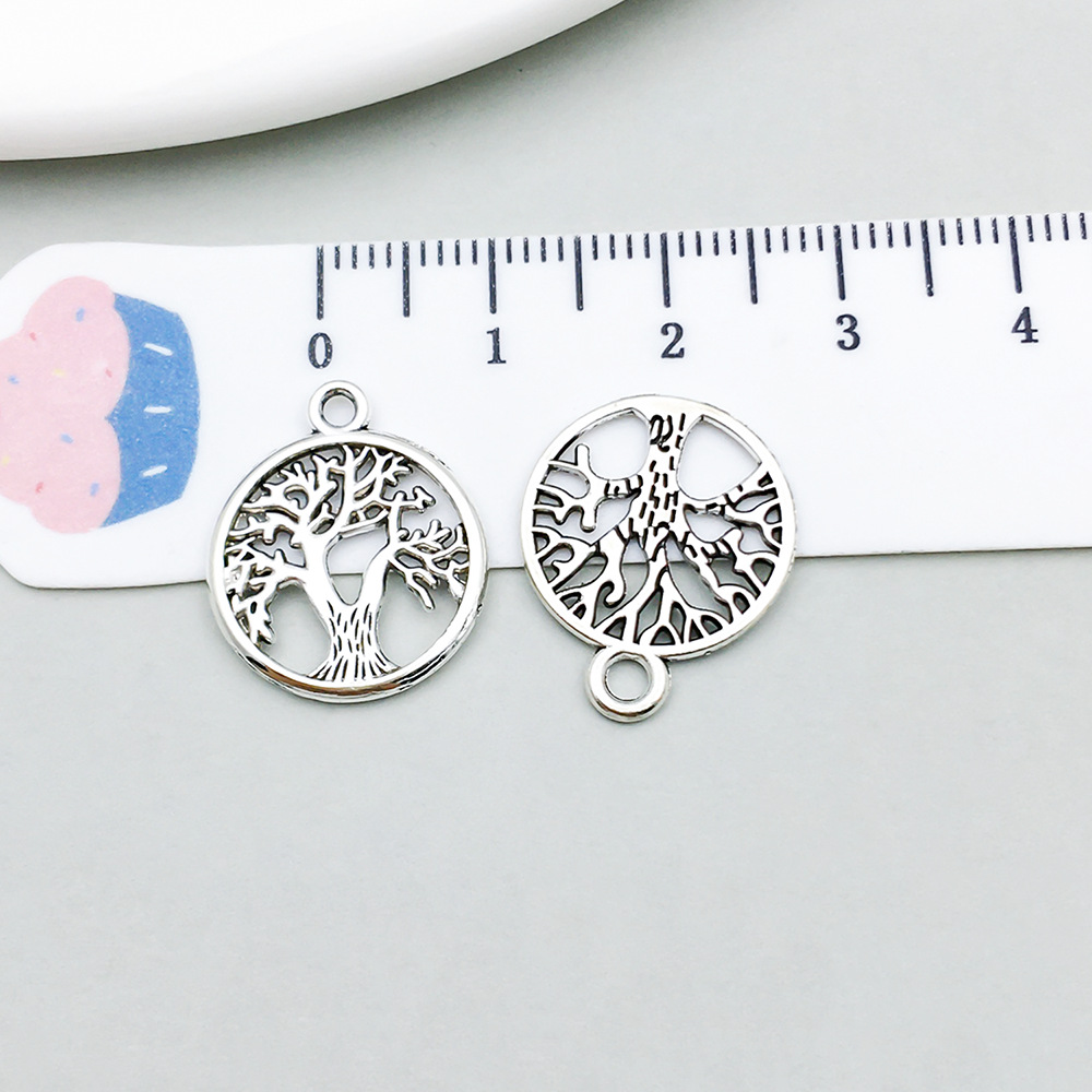 1 ancient silver round tree of life 15*19mm-