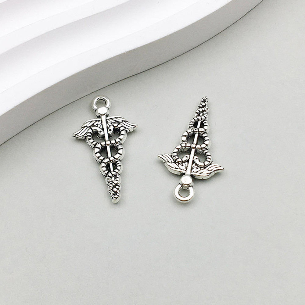 1 ancient silver medical double snake rod 12*27mm-1.3g-10442