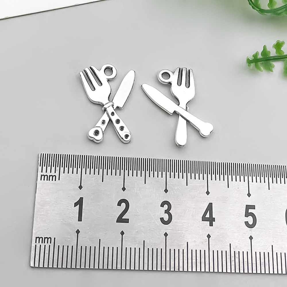 1 ancient silver cutlery knife and fork 13*20mm-1g-8834