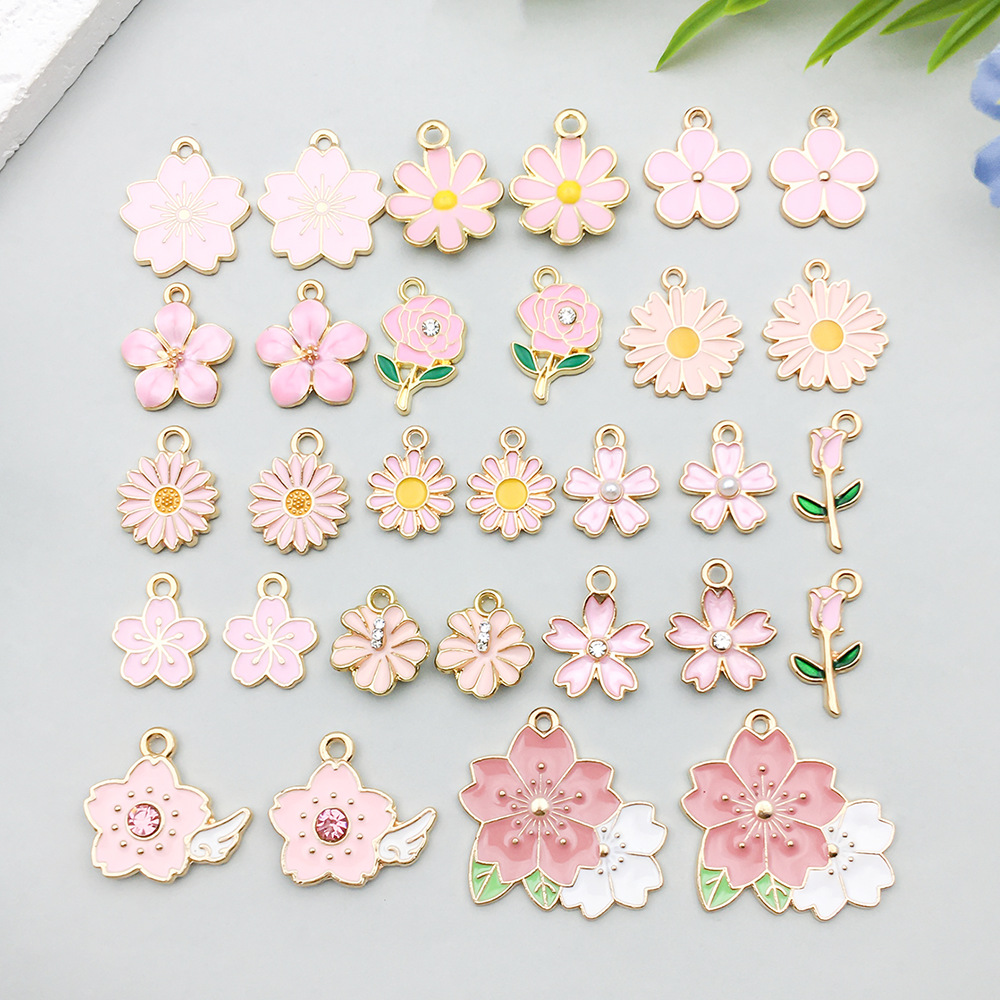 Mix 30pcs oil dripping pink flowers series-34g-SN745