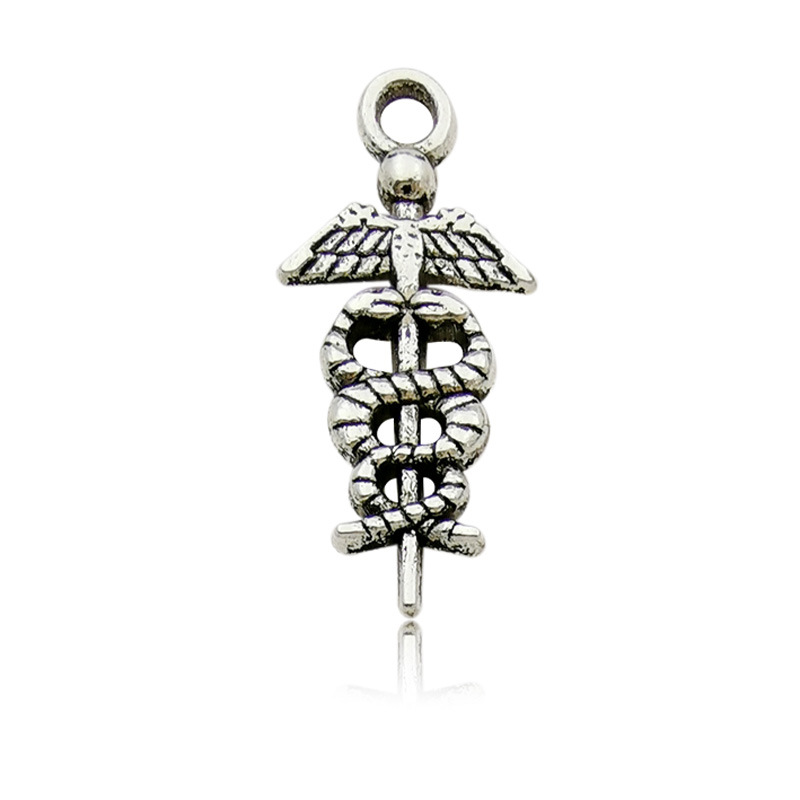 1 ancient silver medical double snake crutch 13 × 24mm-10442/1.5g