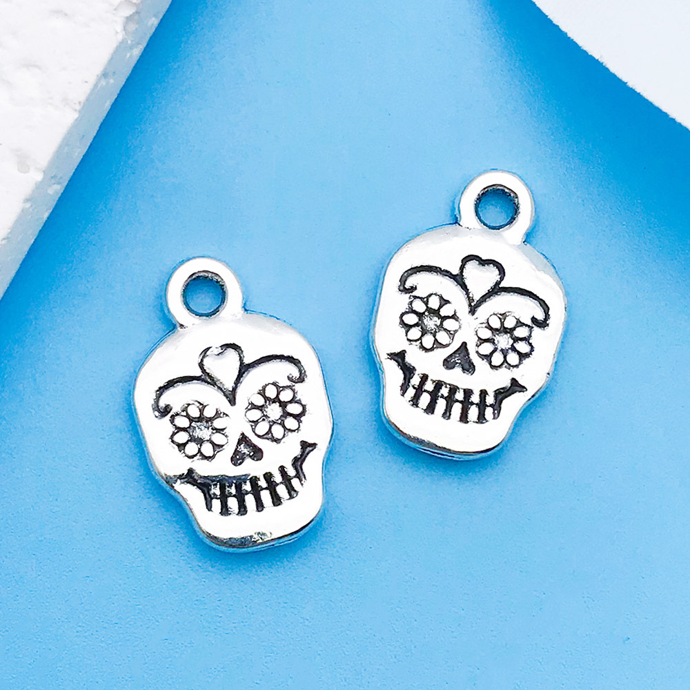 1 ancient silver flower skull 17x11mm-10874-1.3g