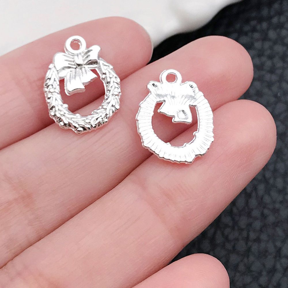 1 bright silver Christmas wreath 12x16mm-20024-0.6g