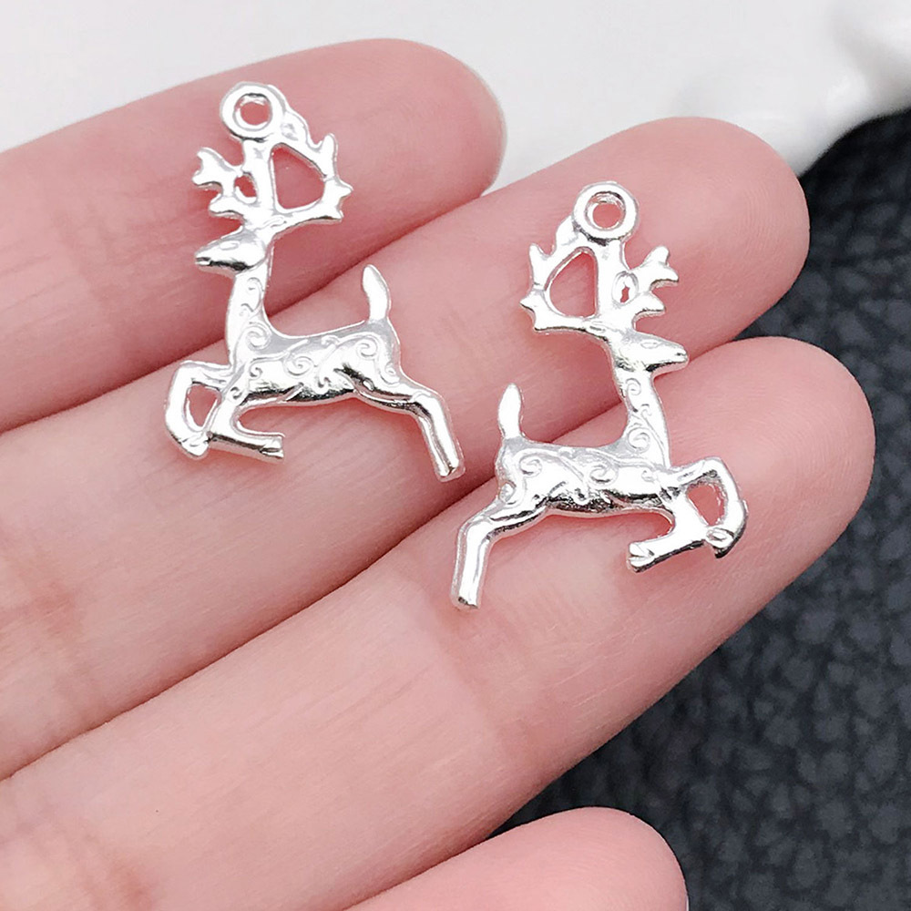 1 bright silver Christmas elk 14x23mm-20033-0.8g