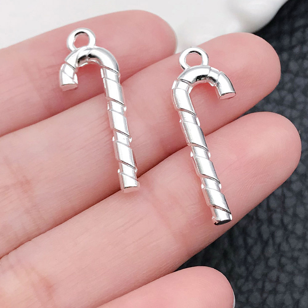 1 Bright Silver Christmas Crutch Candy 10x27mm-20039-1.1g