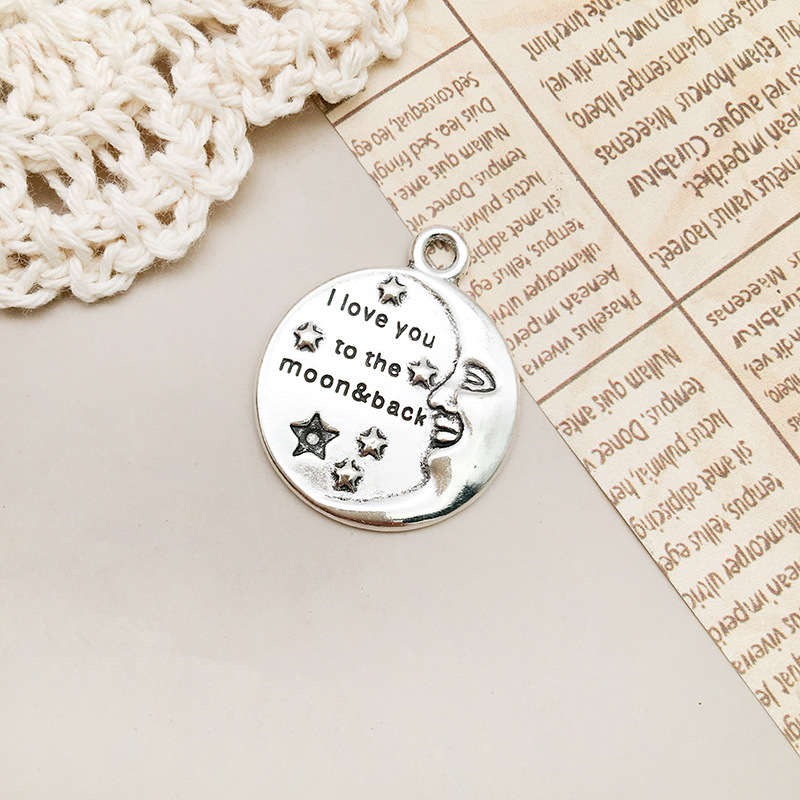 1 ancient silver moon I love you22x27mm-10896/3.8g