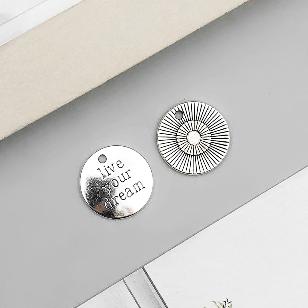 1 ancient silver round liveyourdream letter card 20*20mm-2.7g-2491